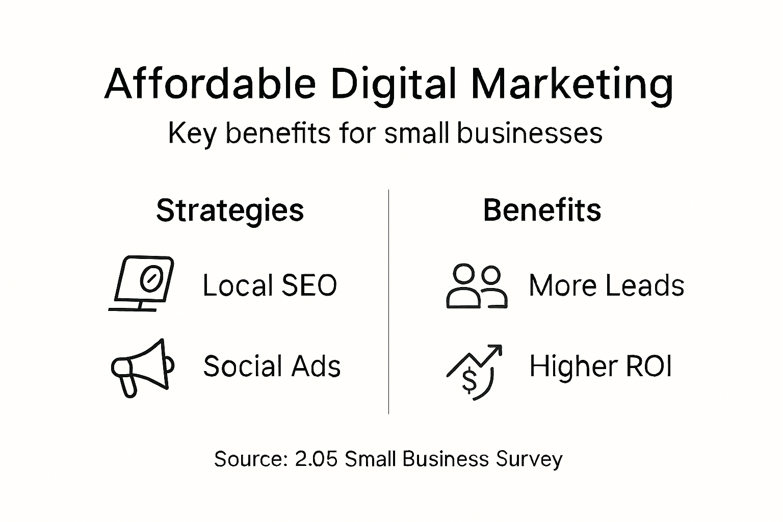 Infographic with strategies and benefits for digital marketing
