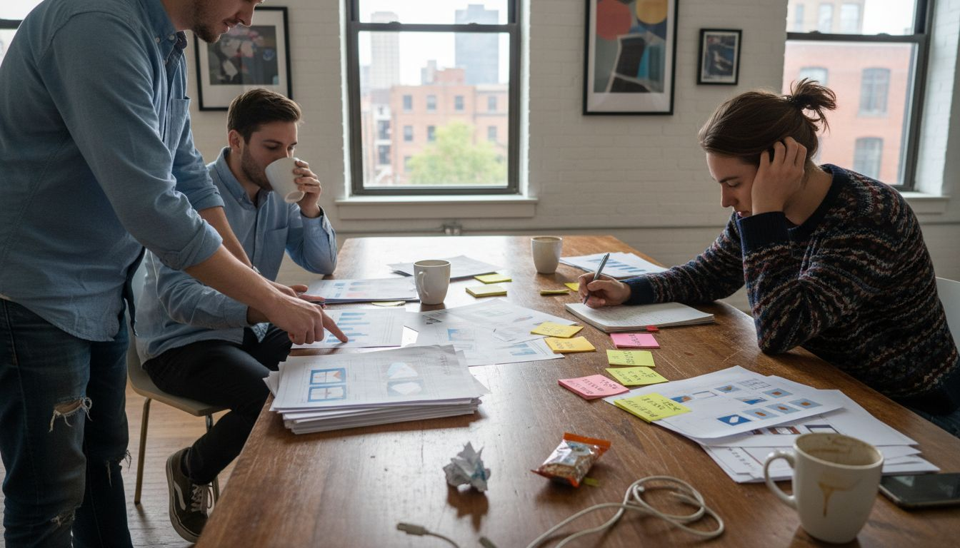 Creative team reviewing branding strategies