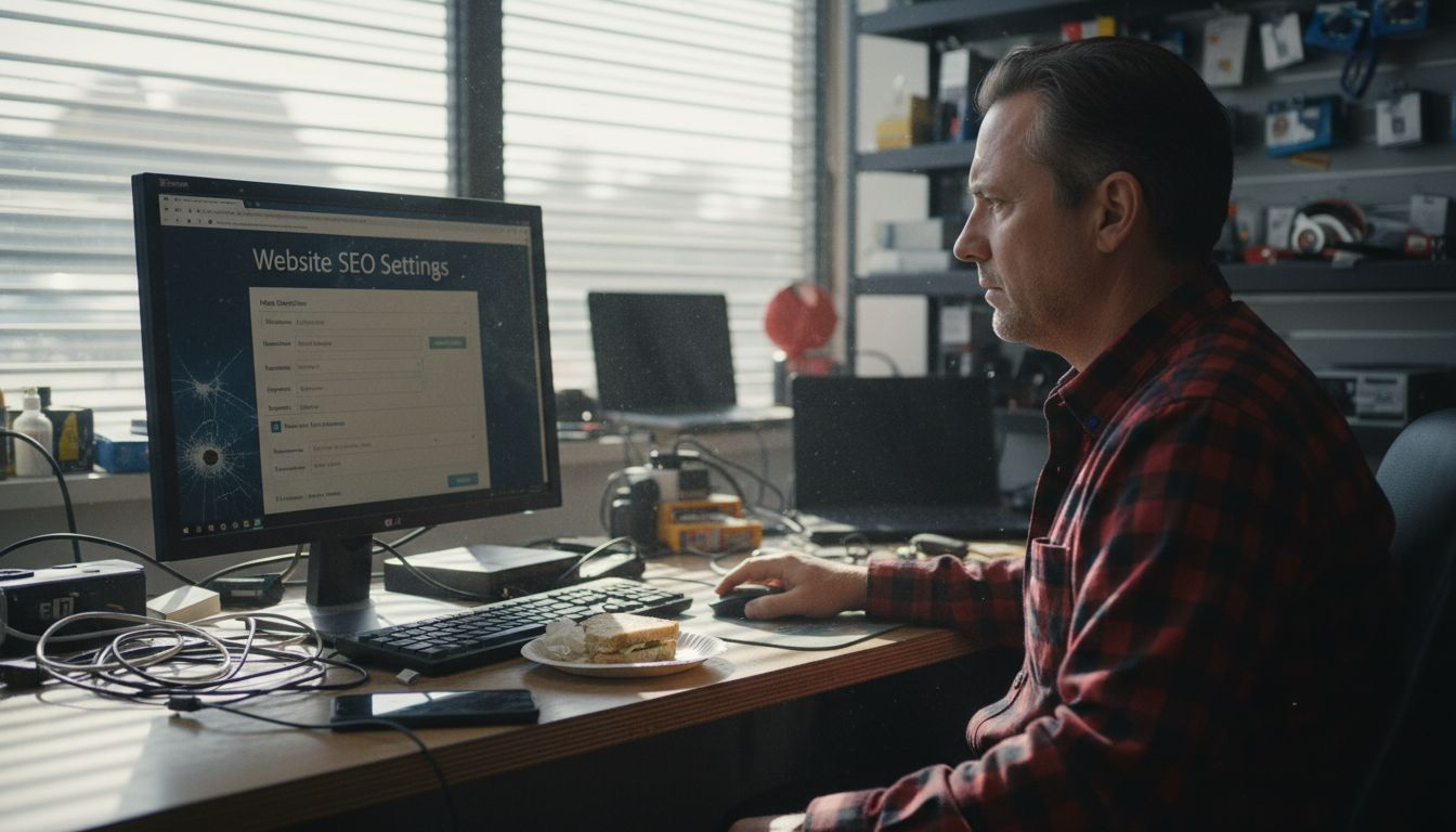 Shop owner optimizing local business SEO