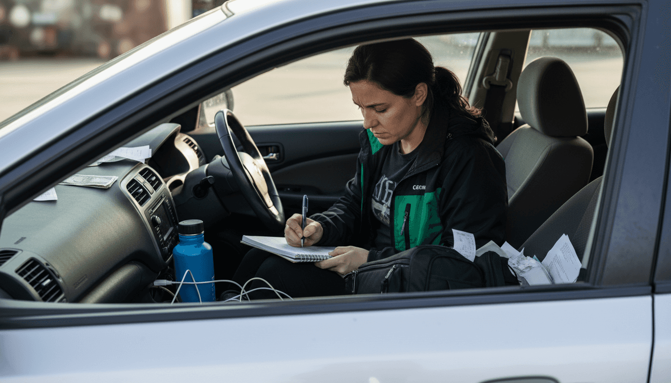 Business owner logging car mileage records