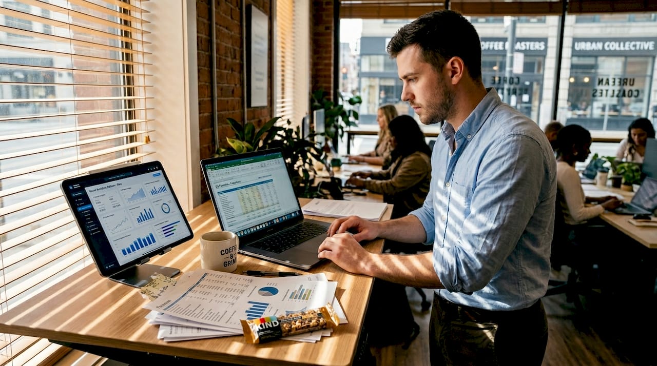 Entrepreneur using AI tools at desk