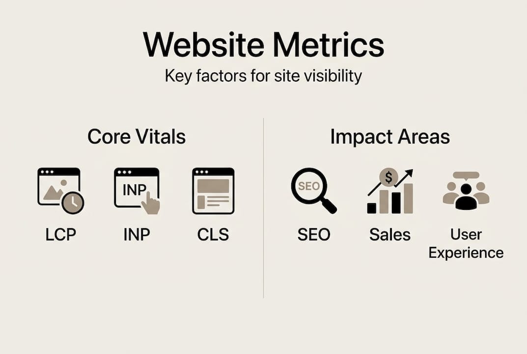 Infographic showing website metrics and impact areas