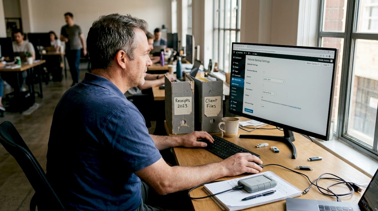 User automating website backups at desk