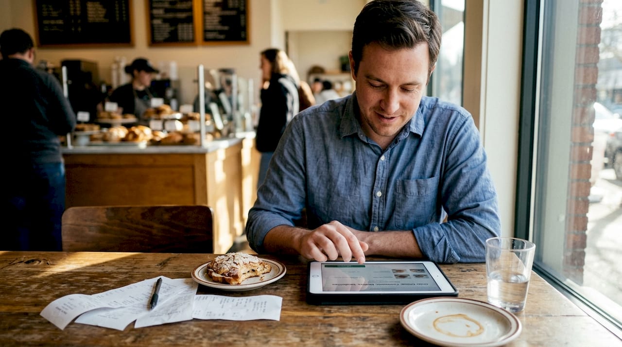 Customer browses small business website on tablet