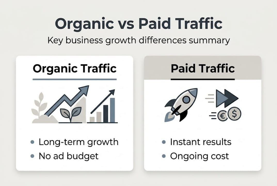 Infographic comparing organic and paid website traffic