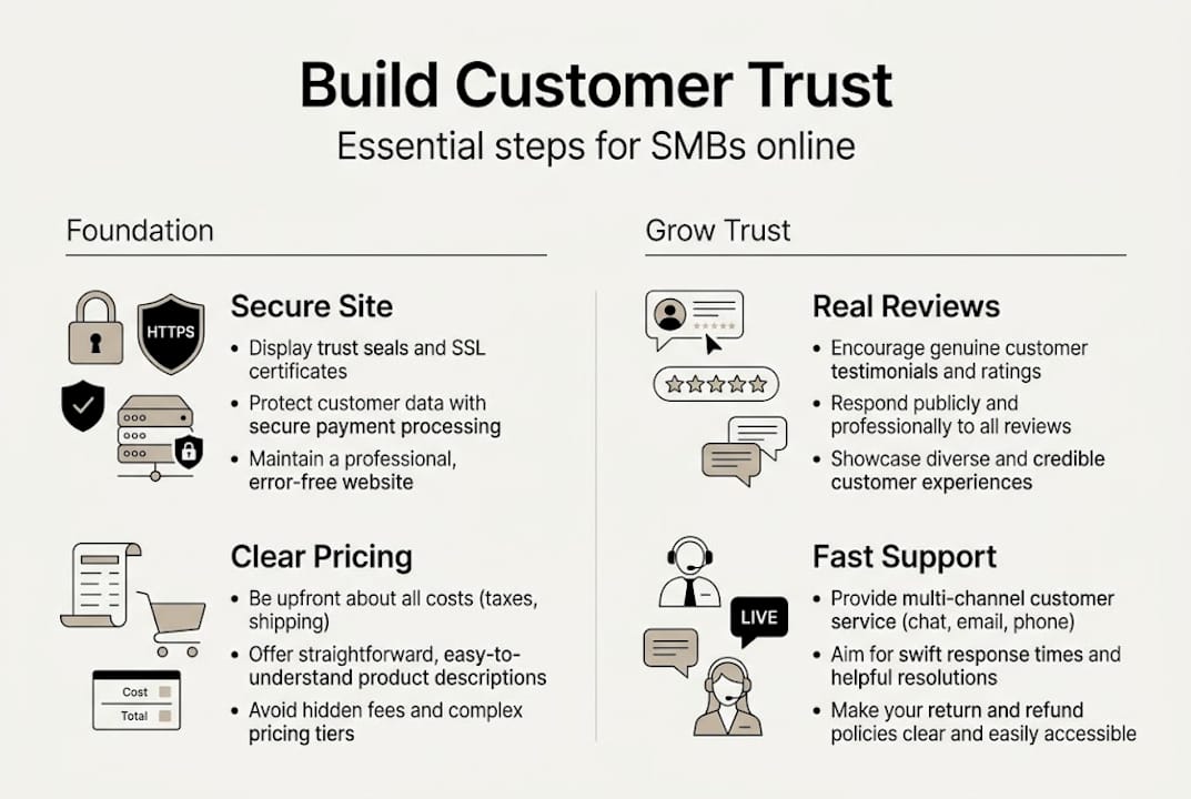 Step-by-step infographic for earning online trust