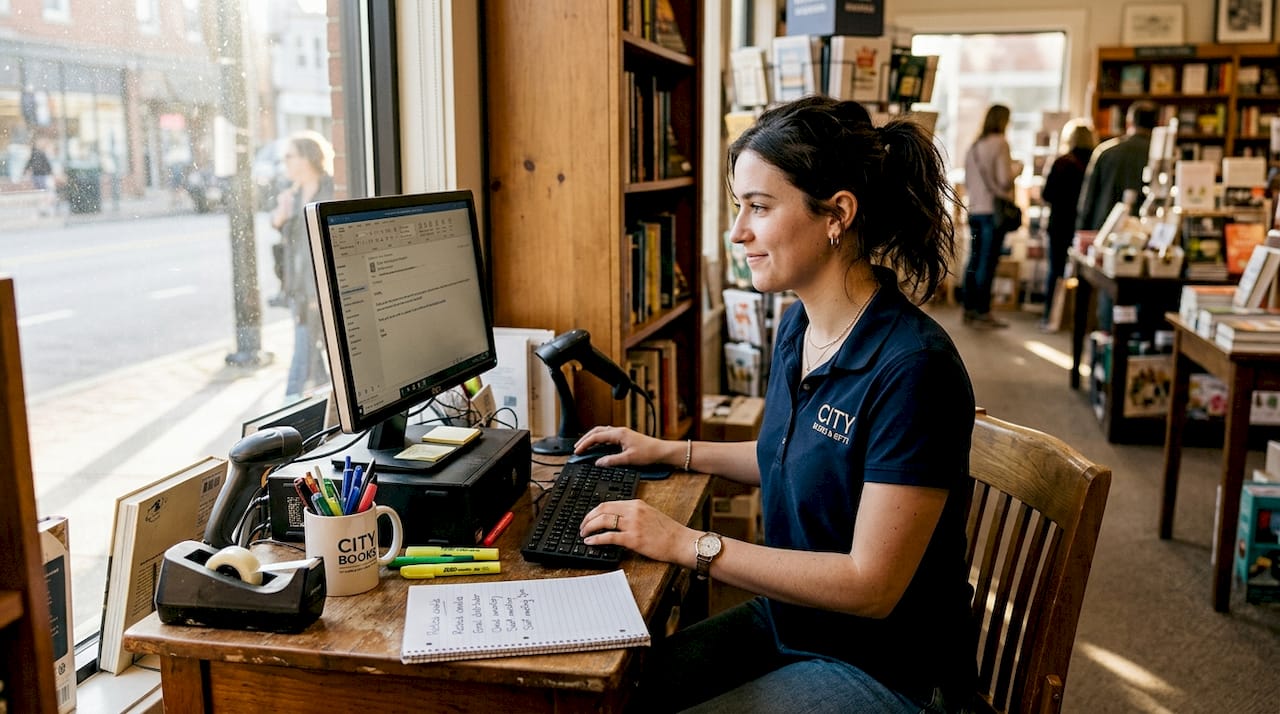 Employee replying to customer at retail desk