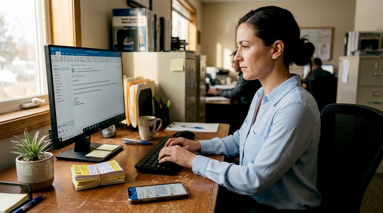 Office manager writing engaging email subject lines