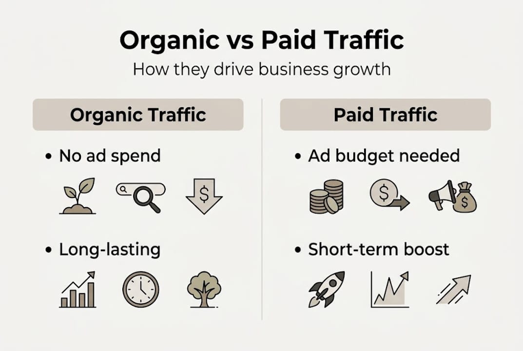 Infographic comparing organic and paid traffic