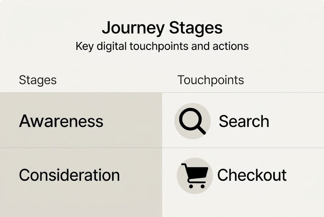 Infographic mapping journey stages and touchpoints