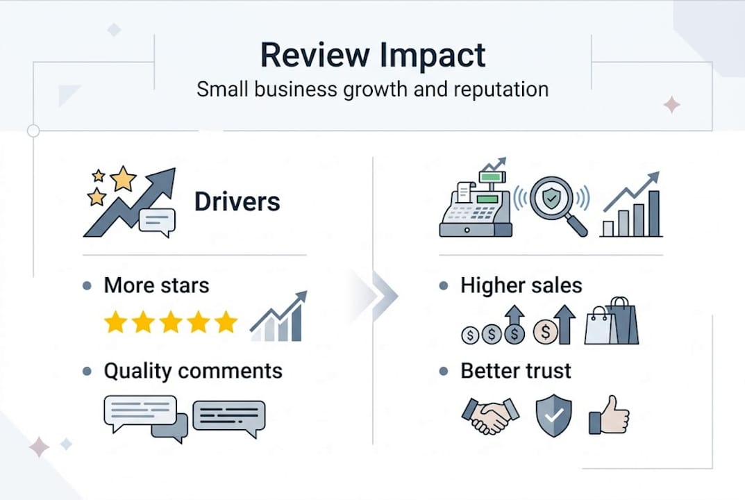 Infographic showing review impact key points