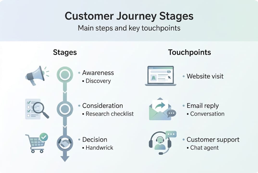Infographic showing customer journey stages and touchpoints