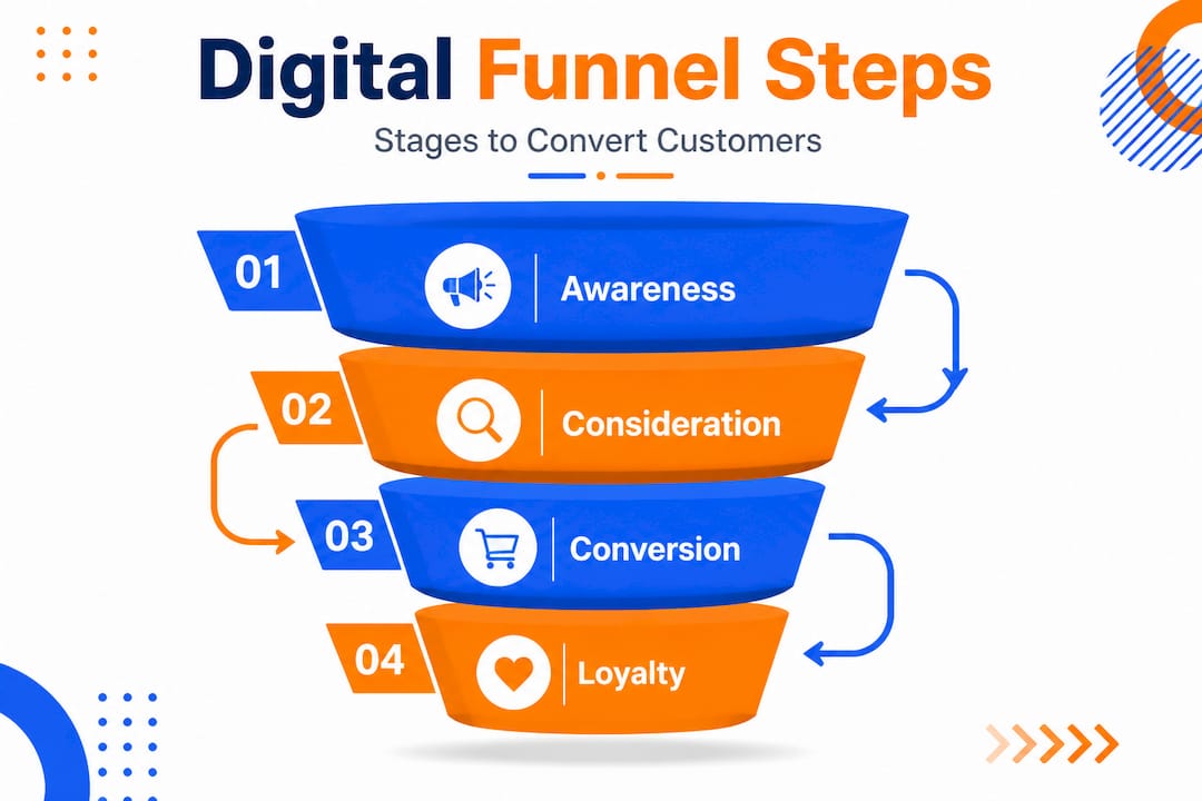 Infographic showing four key funnel stages for digital ads