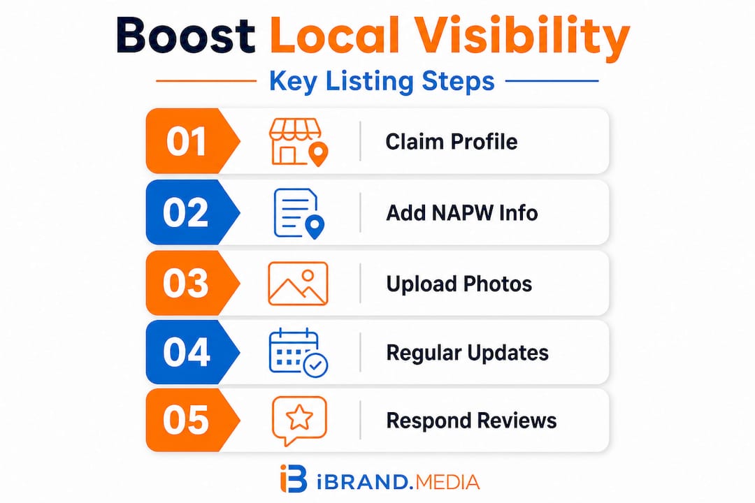 Infographic with steps to optimize business listings