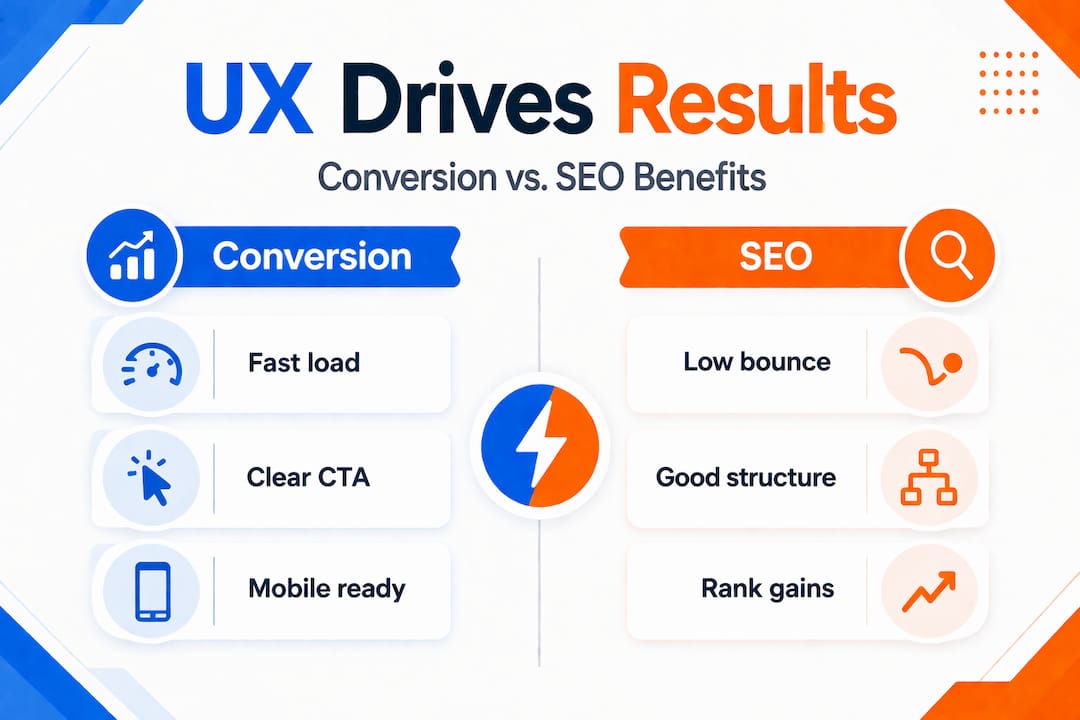 Infographic comparing UX impact on sales and SEO
