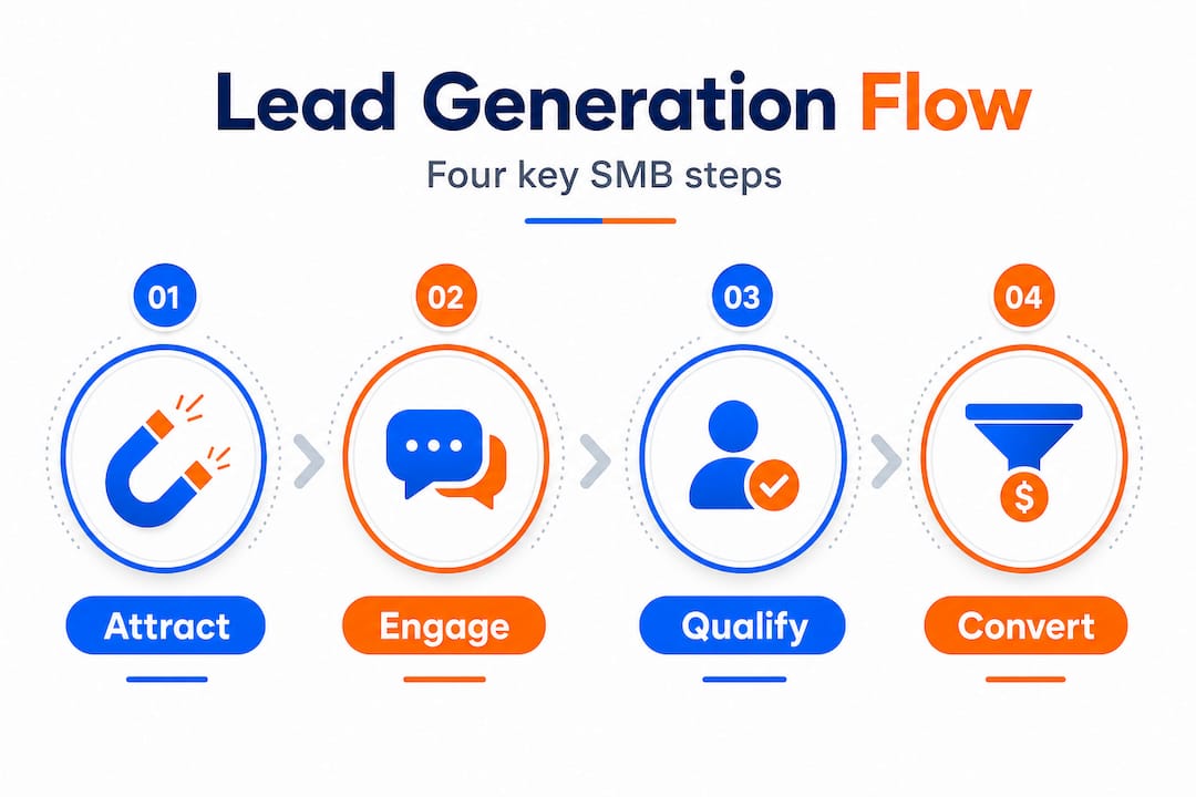 Vertical flow infographic of lead generation process