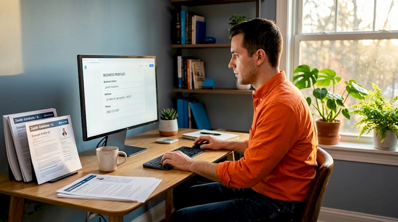 Man verifying business profile data
