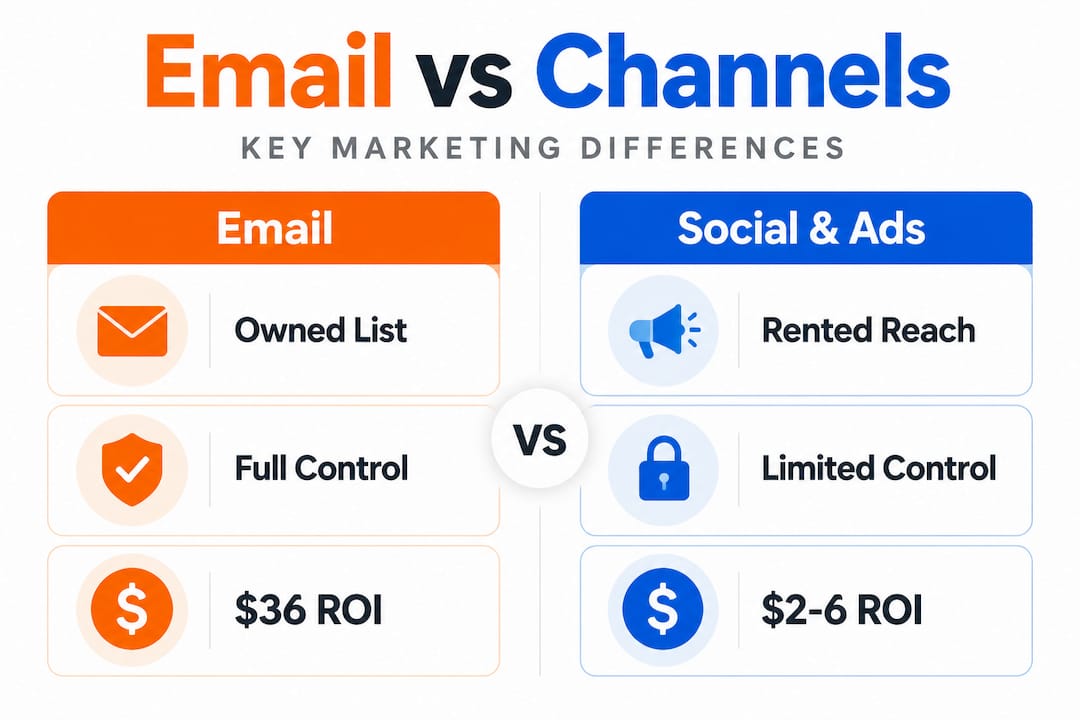 Infographic comparing email to social and ads