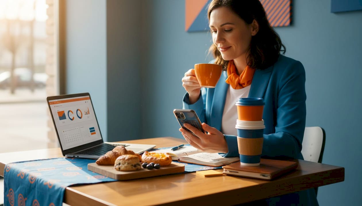 Business owner manages promotions at kitchen table