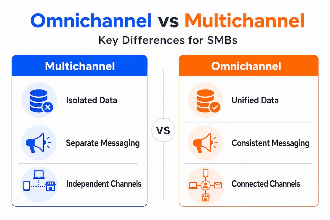 Infographic comparing omnichannel and multichannel marketing