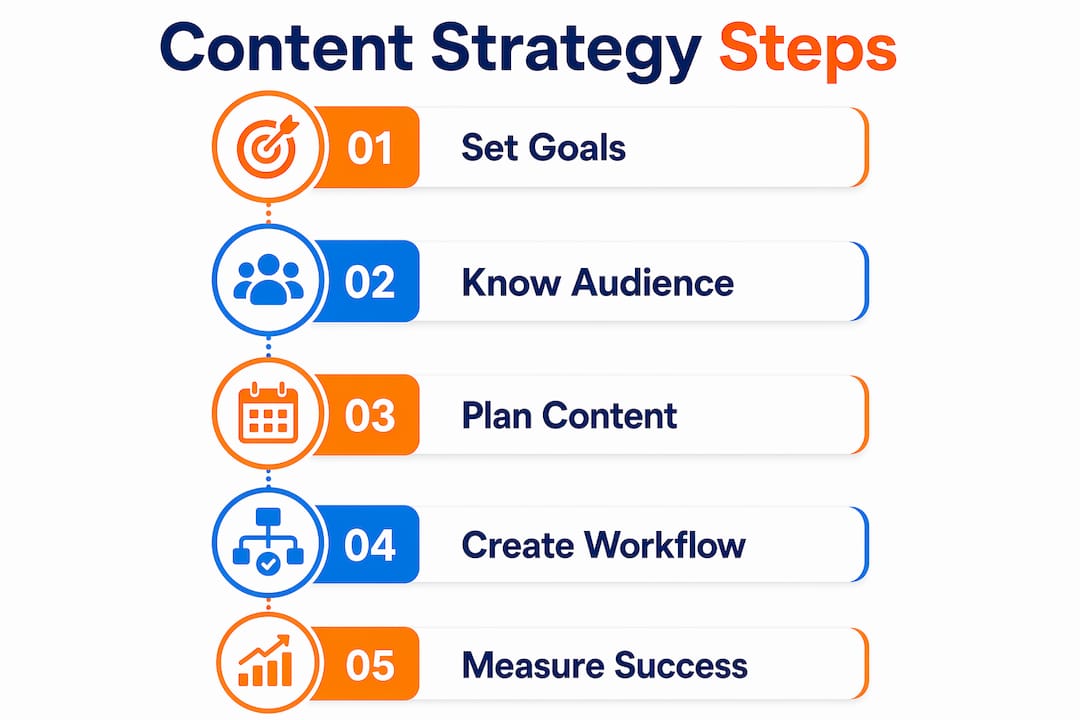 Infographic illustrating five steps of content strategy
