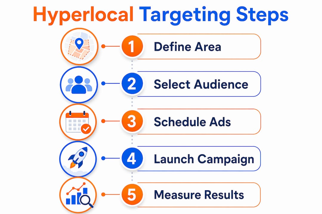Infographic showing steps of hyperlocal targeting