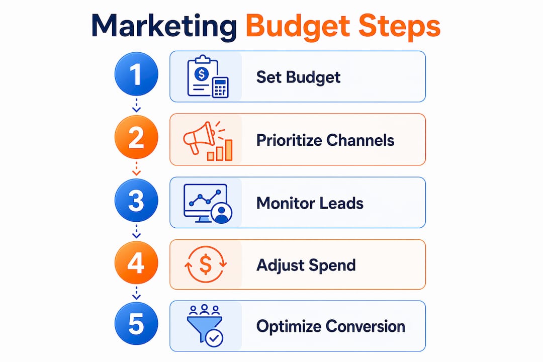Infographic showing marketing budget steps