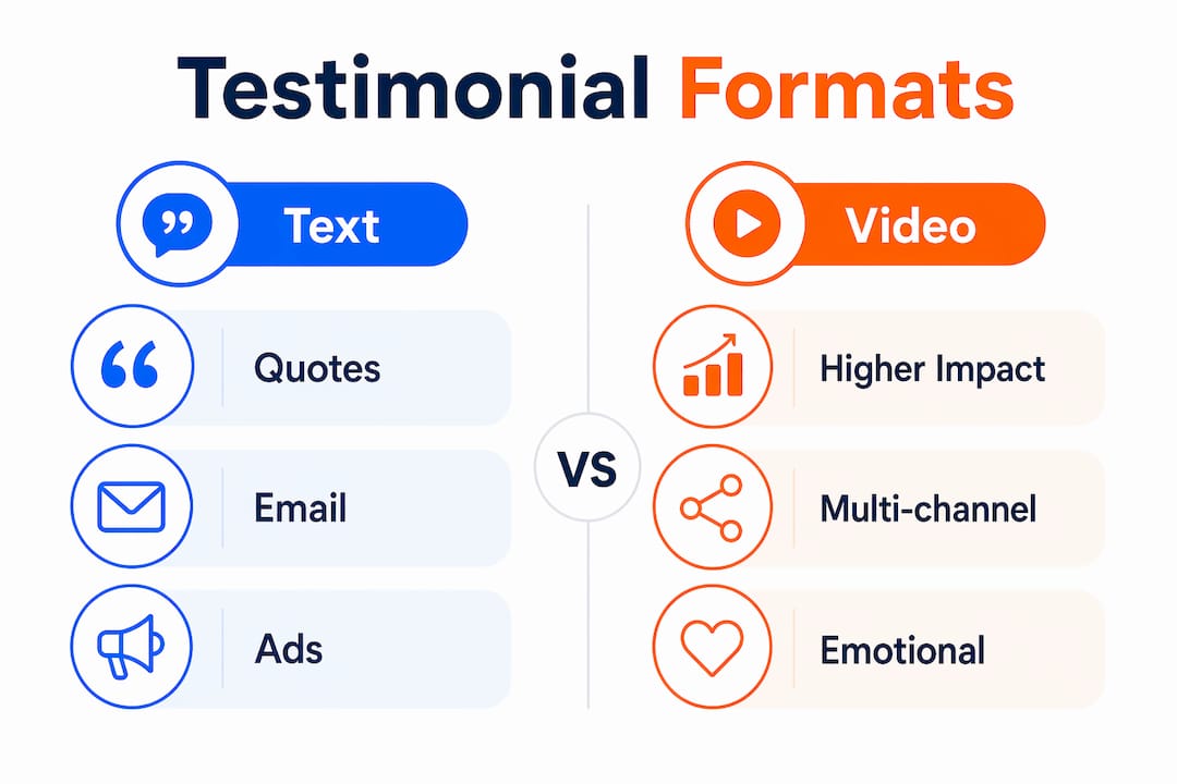 Infographic comparing text and video testimonial formats