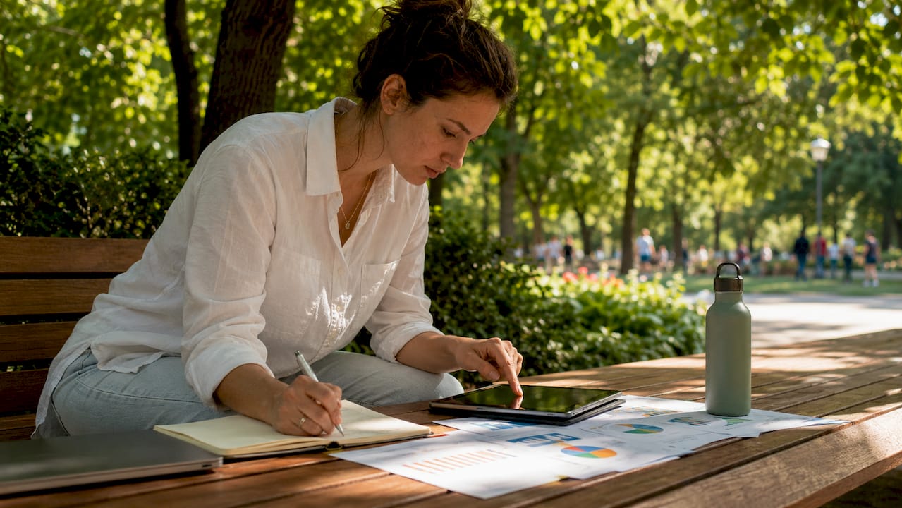 Entrepreneur analyzing marketing data at desk