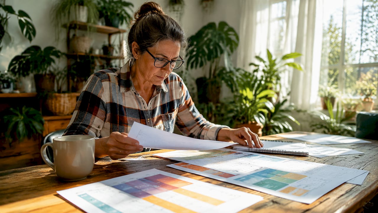 Woman planning seasonal marketing at home table