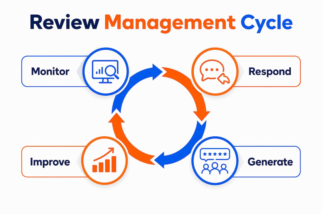 Infographic showing online review management cycle steps