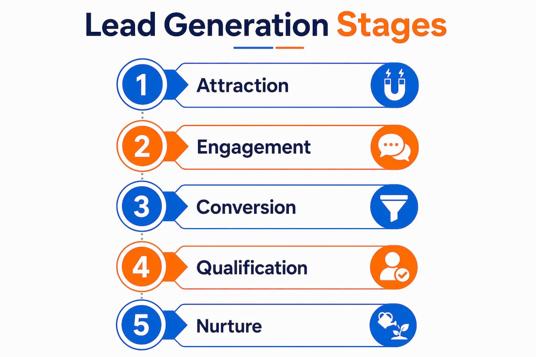 Infographic showing five lead generation stages