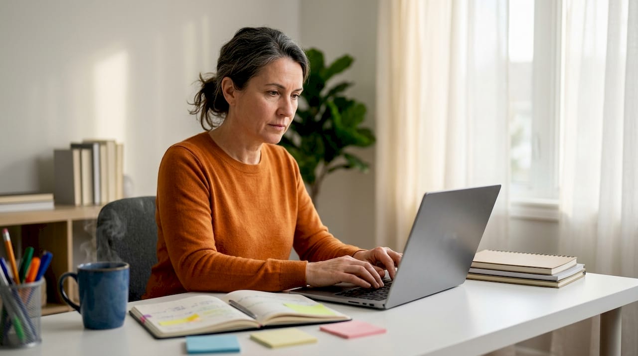 Small business owner typing at desk