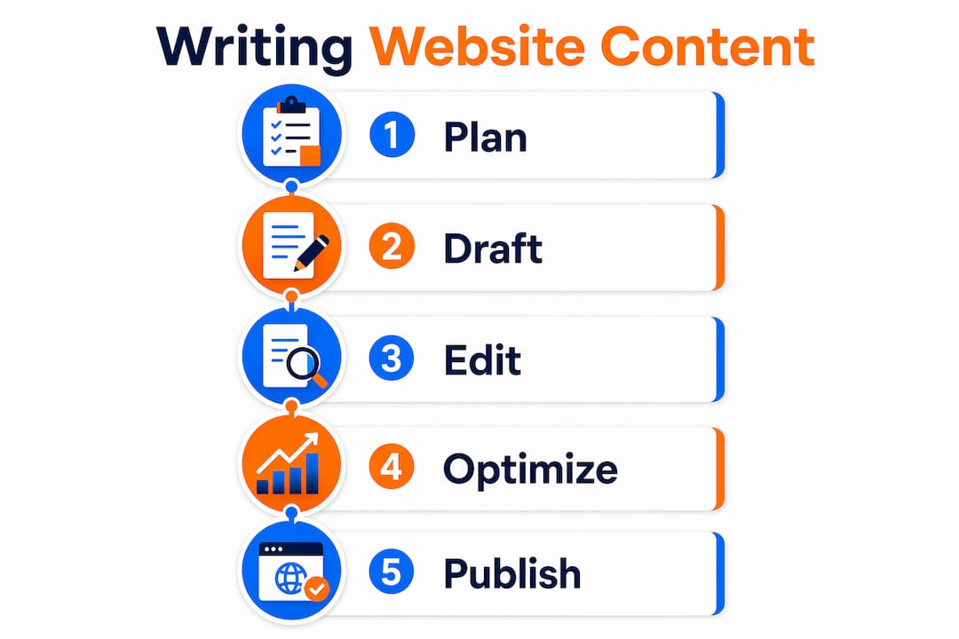 Infographic showing steps to write website content