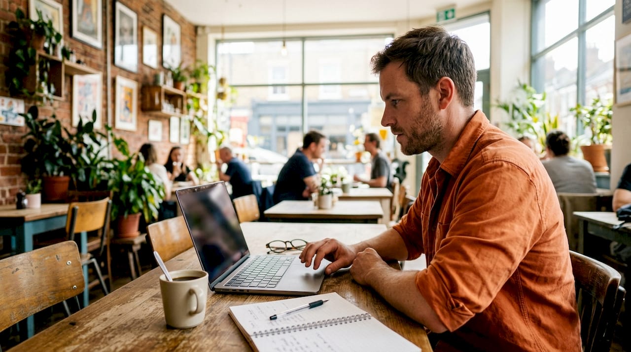 Contractor working on email segmentation on laptop