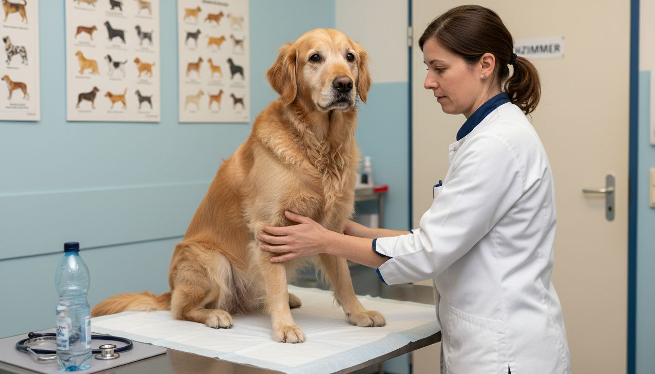 Die Tierärztin untersucht die Beweglichkeit der Hundegelenke.