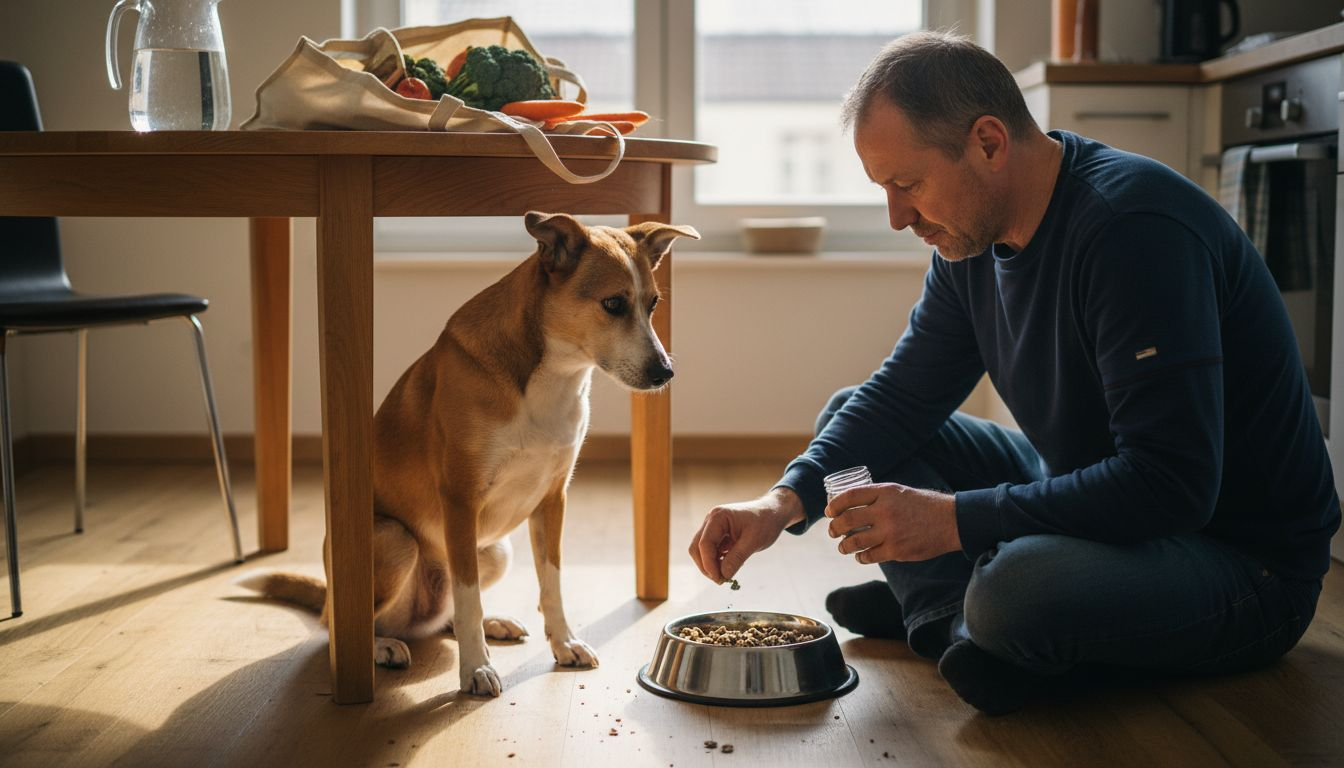 Die Hündin bekommt hochwertige, natürliche Ergänzungen zu ihrem Futter.