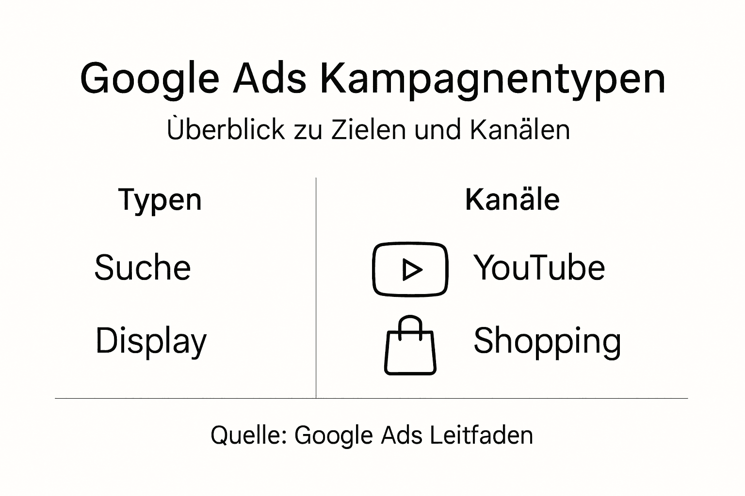 Übersicht der verschiedenen Google Ads Kampagnenarten und deren Einsatzmöglichkeiten