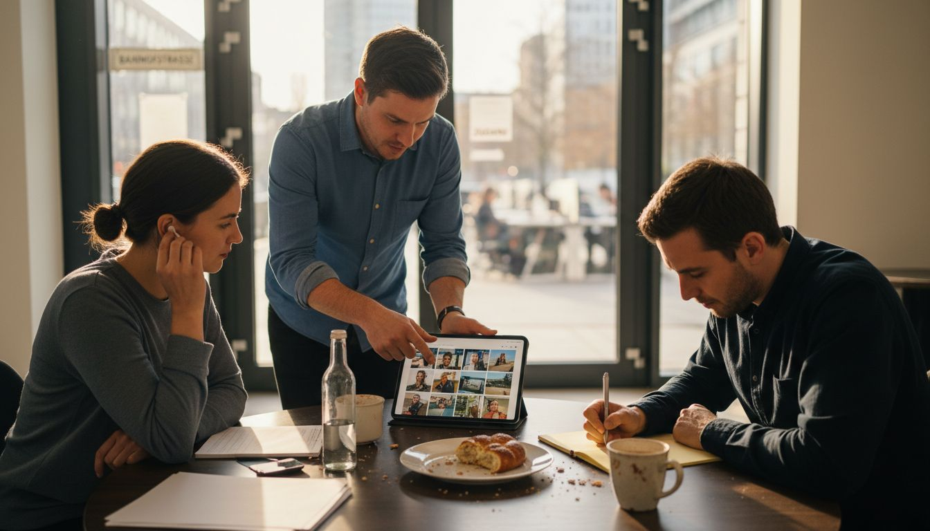 Ein kreatives Team entwickelt vielseitige SEO-Inhalte mit multimedialem Fokus.