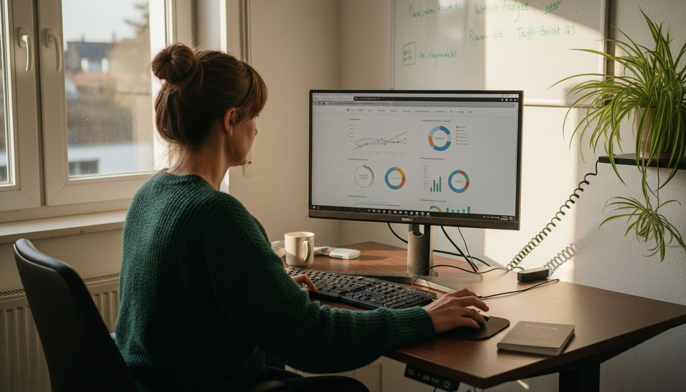 Ein E-Commerce-Manager analysiert am Schreibtisch die aktuellen SEO-Kennzahlen.