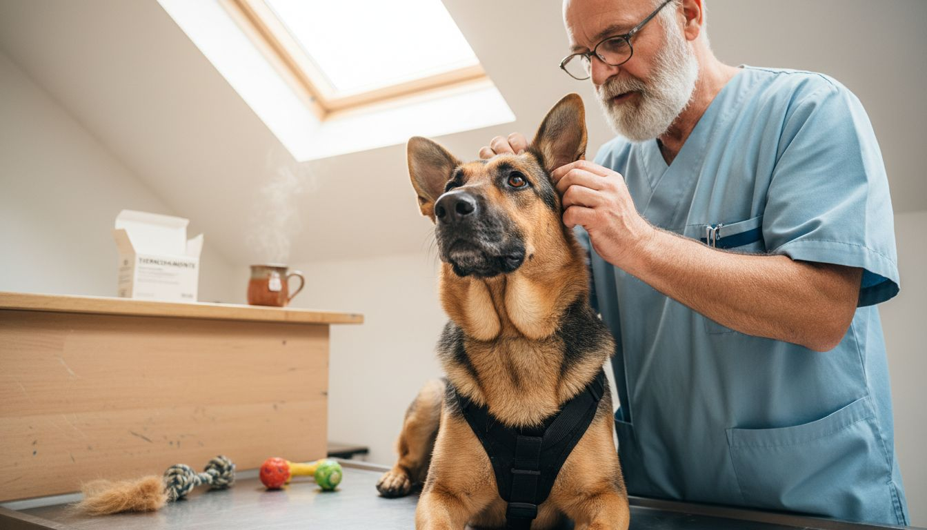 Im Behandlungsraum schaut sich der Tierarzt den Hund ganz genau an.