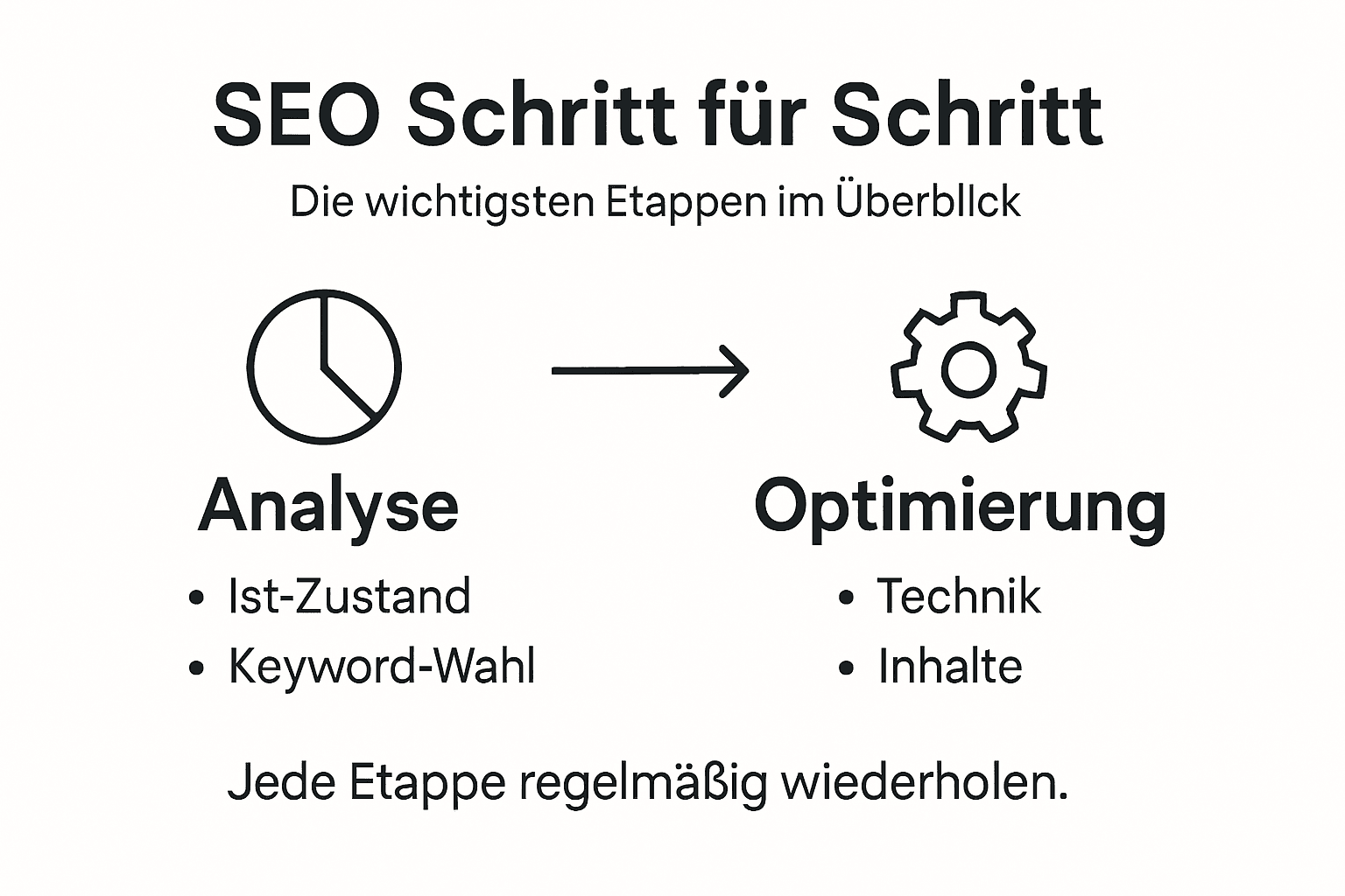 Übersichtsgrafik mit den wichtigsten Schritten und Erfolgsfaktoren für SEO