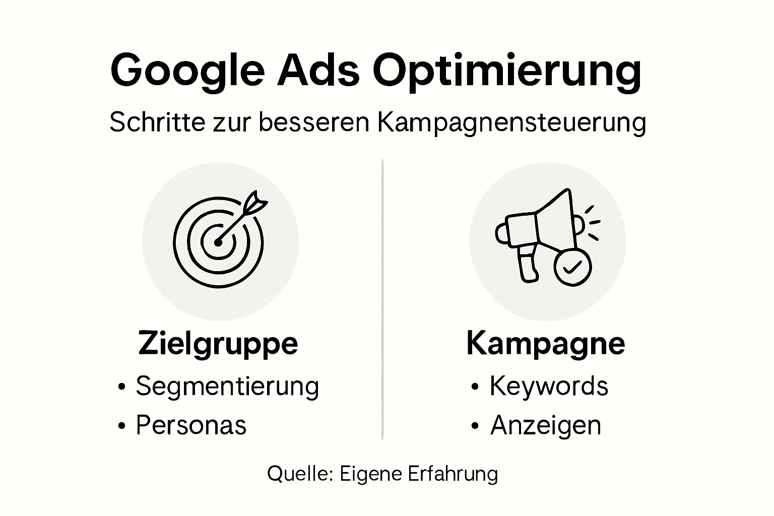 Schritt-für-Schritt-Anleitung: So optimieren Sie Ihre Google Ads Kampagnen (als Infografik dargestellt)