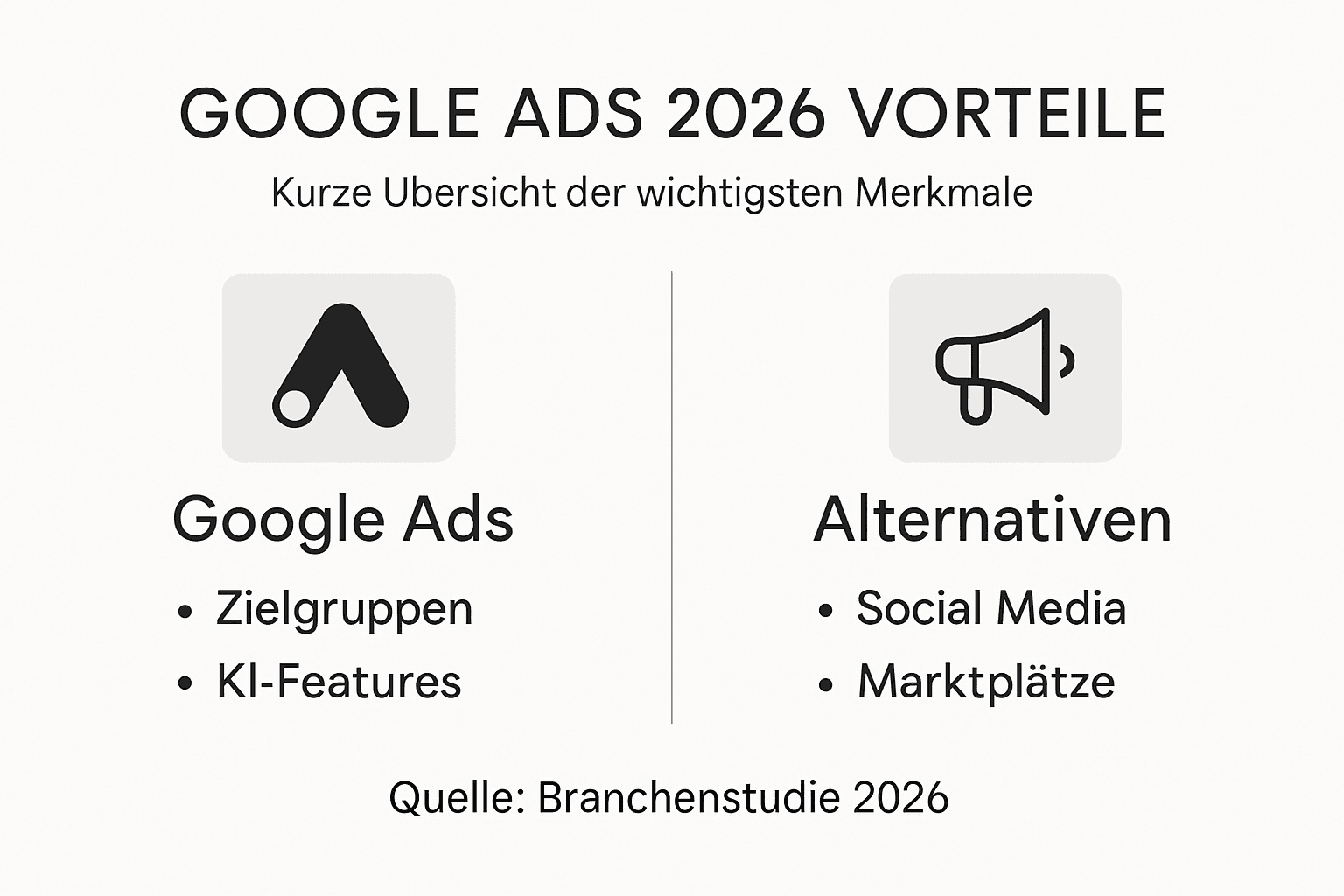 Übersichtliche Infografik: Google Ads im direkten Vergleich mit alternativen Werbeplattformen