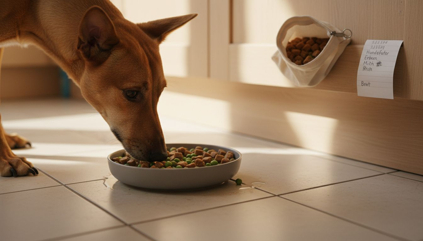 Ein Hund genießt sein Futter aus Insektenprotein im Napf.