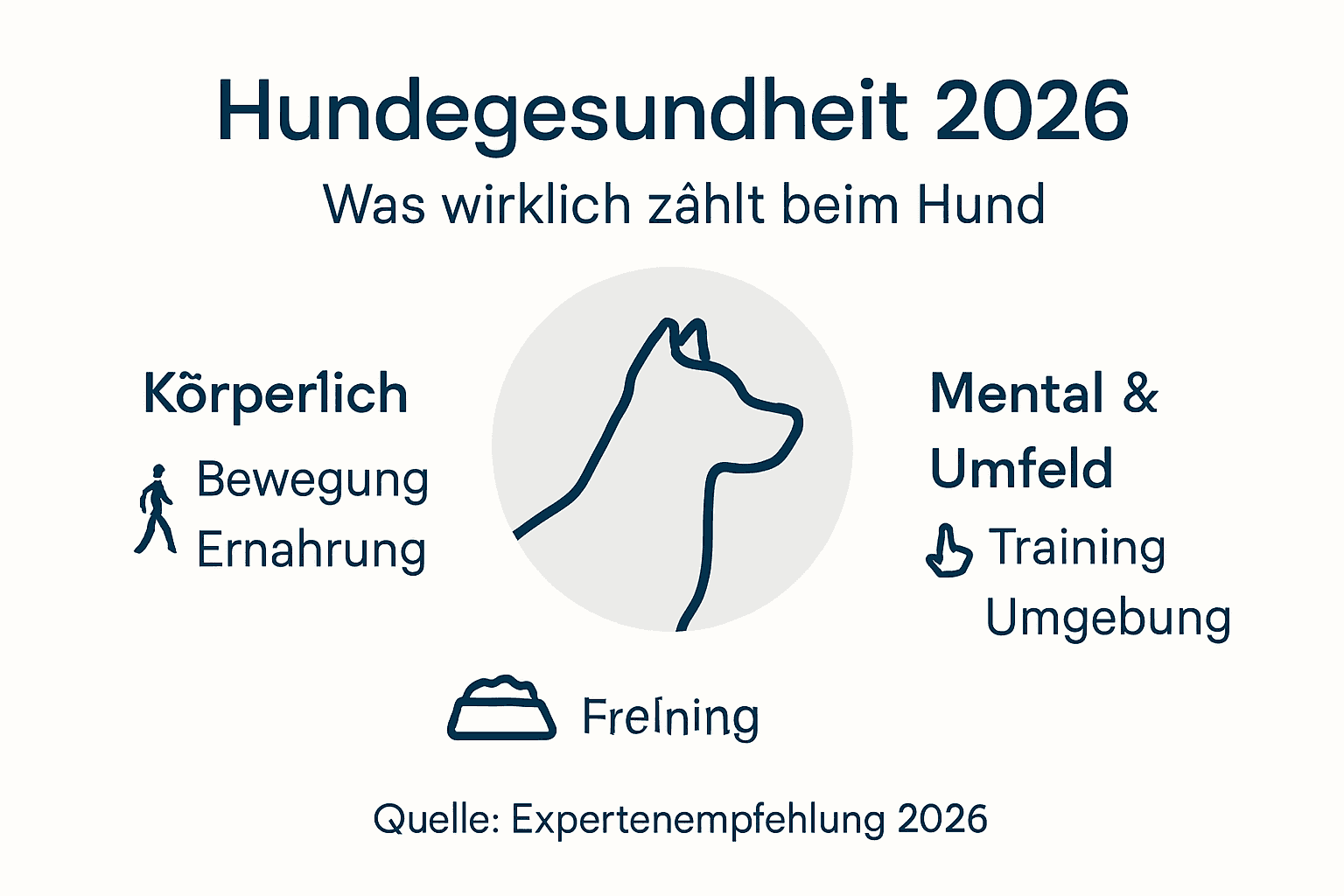 Diese Infografik gibt einen Überblick über wichtige Themen rund um die Gesundheit von Hunden im Jahr 2026.