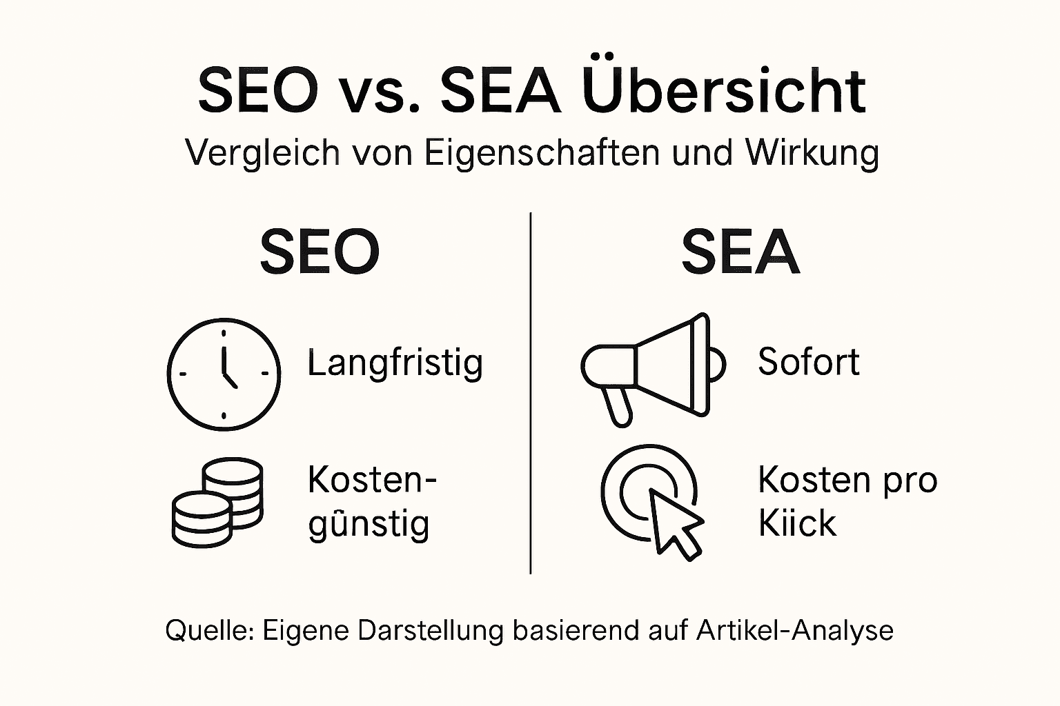 In dieser Infografik werden die Unterschiede zwischen SEO und SEA anschaulich dargestellt.