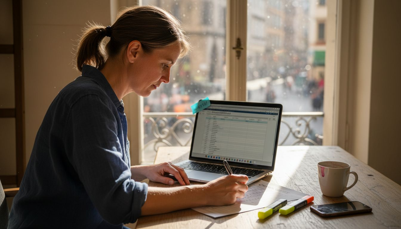 Eine Frau erstellt einen Marketing-Plan mithilfe einer Checkliste.