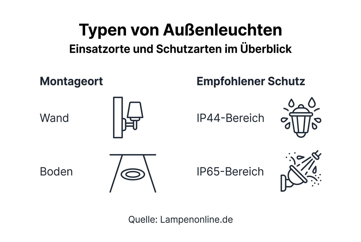 Infografik: Verschiedene Außenleuchten und ihre Einsatzmöglichkeiten