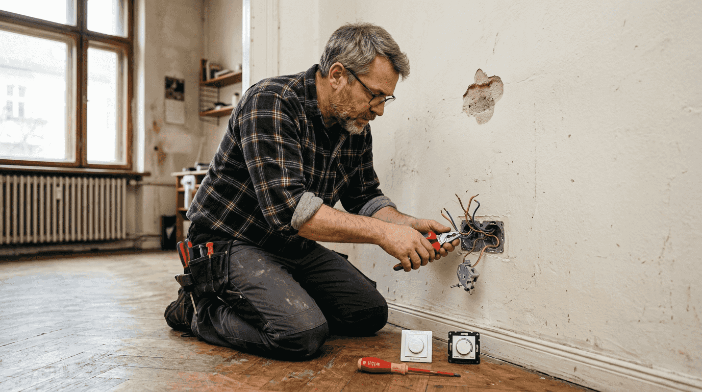 Ein Elektriker installiert und arbeitet routinemäßig mit verschiedenen Dimmer-Typen.